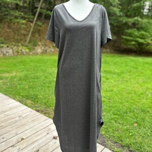 Kancystore Women's Long Dress Grey Maxi Short Sleeve Pockets Slit Side - L